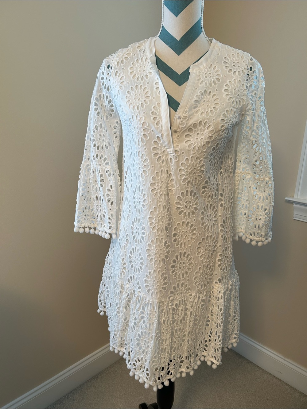 Lilly Pulitzer White Eyelet Pom Pom Dress